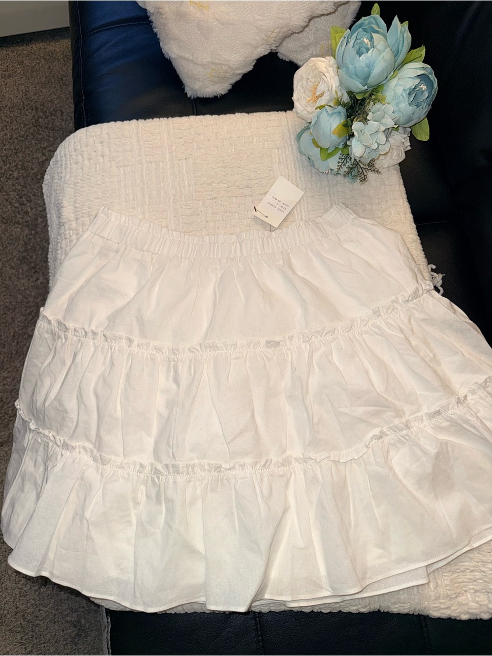 Women's White Tiered A-Line Skirt with Elastic Waistband